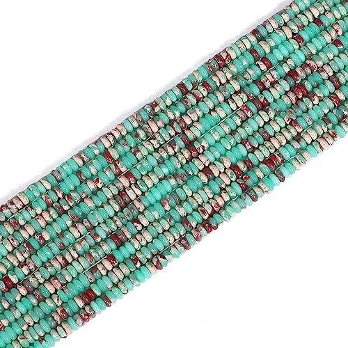 BEADIA Natural Green Shoushan Disk Stone Beads 4x2mm 160pcs Rondelle Loose Semi Gemstone Beads for Jewelry Making Design - color: Green Shoushan