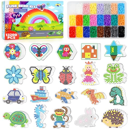 FUNZBO 13200 5mm Fuse Beads Kit - Fuse Beads Set with 20 pcs Special Shaped Pegboards, Home School Arts and Crafts Supplies for Kids, Birthday Gifts for Girls and Boys Age 5+ Years Old - size: 13200 pcs with Pegboards