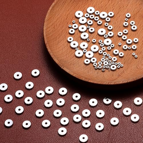 100pcs Silver Plated Brass Flat Disc Spacer Beads for DIY Bracelet, Necklace Jewelry Making (Silver-8mm) - color: Silver-8mm