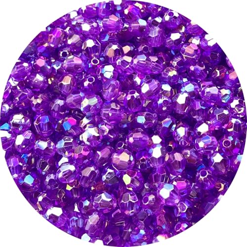 200 PCS 10mm Acrylic Faceted Spacer Beads AB Color Glossy Round Loose Beads for Jewelry Making Bracelet Necklace Earring Ornament Wind Chimes Key Chains(Deep Purple AB) - color: Deep Purple AB, size: 10mm