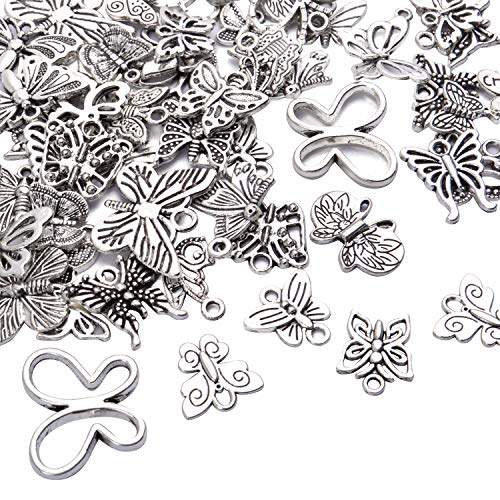 60pcs Silver Butterfly Charms Tibetan Butterfly Shape Alloy Pendants Insect Charms for DIY Necklace Bracelet Earrings Jewelry Making - style: Mixed Silver Butterfly Charms