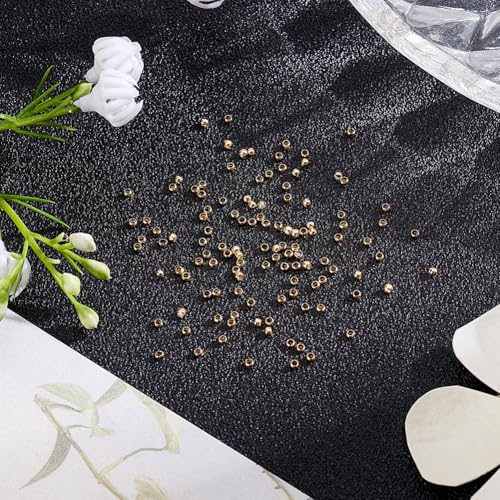 Beebeecraft 300Pcs Round Crimp Beads 14K Gold Filled Brass Tiny 1.5x1mm Non-Tarnish Rondelle Positioning Stopper Crimp Spacer Beads for Jewelry Making Bracelet Necklace Supplies - size: 1.5mm
