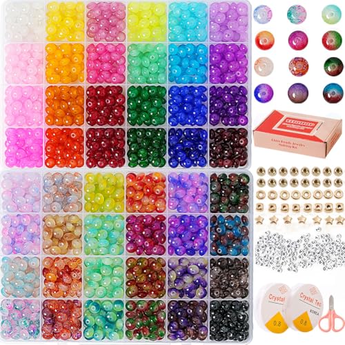 Glass Beads, Rondelle Crystal Beads for Jewelry Making, 48 Colors 5x8 mm 1500 Pcs Abacus Glass Beads Kit with Letter Beads for Friendship Bracelets,Necklace,Crafts Gifts - size: 9mm
