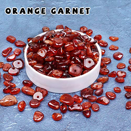 500 pcs Natural Chip Stone Beads, Orange Garnet 5-8 mm Irregular Gemstones Healing Crystal Loose Rocks Bead Hole Drilled for Jewelry Making Bracelet - color: Orange Garnet