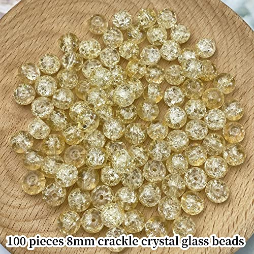 100pcs Crackle Glass Beads 8mm Round Crystal Glass Spacer Crafts Beads for Jewelry Making Necklace Bracelet Earrings DIY Crafts(Light Yellow) - color: Light Yellow, size: 8mm