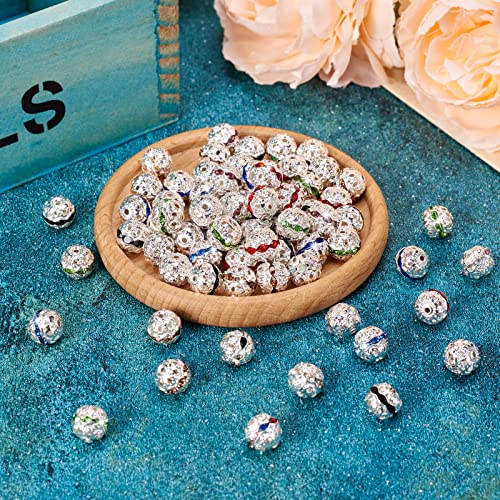 Craftdady 100pcs Alloy Rhinestone Disco Ball Rondelle Loose Spacer Beads 10mm Round Hollow Crystal Rhinestone Bracelet Connector Beads for Necklace Earring Jewelry Craft - color: Mixed Color-10mm