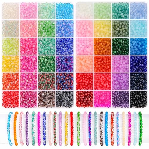 BONNY BOXX 5760 PCs 4mm Round Glass Beads for Jewelry Making, Bulk Crystal Beads in 48 Assorted Colors, Crackle Glass Beads for Bracelets, Necklaces, Earrings, Jewelry Design & DIY Art Projects - color: Glass Beads Set - 4MM
