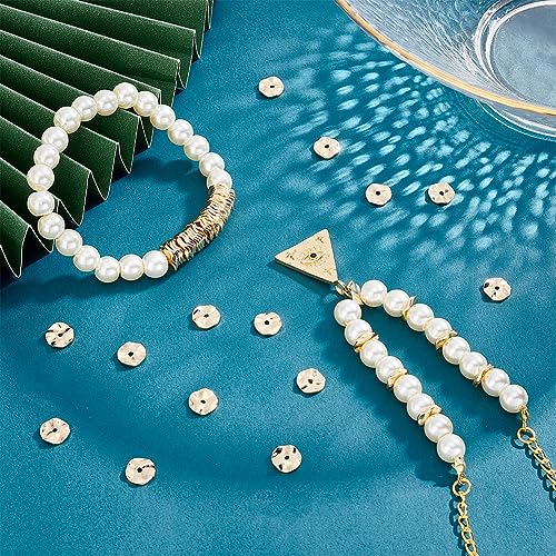PH PandaHall 50PCS 14k Gold Plated Spacer Beads, 8mm Flat Round Metal Brass Bead Wavy Disc Beads Jewelry Loose Bead for DIY Bracelet Necklace Earring Craft Supplies, Hole: 1.2mm - color: 14k Gold