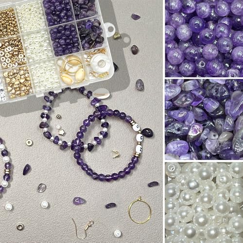 Basigeese Jewelry Making Supplies Kit Natural Stone Beads for Irregular Gemstone Beading with for DIY Craft Bracelet Necklace Earrings for Adults (Amethyst) - color: Amethyst