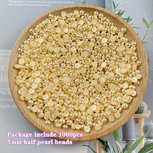1000pcs 5mm Half Pearl Beads Flatback Pearl Beads Half Round Plastic Pearls for Crafts Scrapbooking Embellishment Nail Art(Champagne AB) - color: Champagne AB, size: 5mm