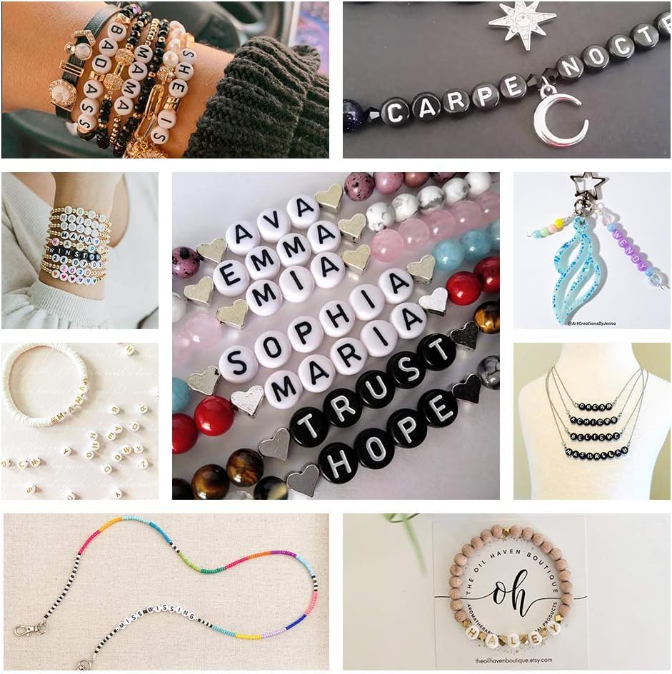Songxi 1200pcs Gold Letter Beads for Bracelets, 4x7mm Black Alphabet A-Z Beads Friendship Bracelets Jewelry Making Kit - color: 1200pcs round golden letters