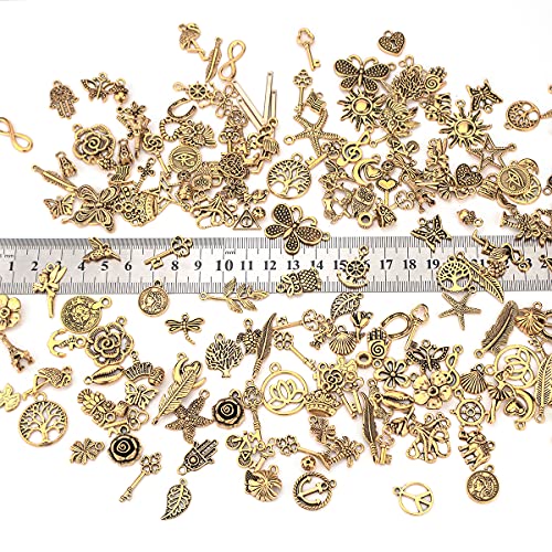 JIALEEY 200Pcs Tibetan Antique Gold Charm Mixed Pendants DIY for Bracelet Necklace Jewelry Making and Crafting