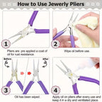 Jewelry Making Tool Set, 8-Piece with 3-Color Handles, Round Nose and Non-Serrated Pliers, Case for Beading and Wire Wrapping, Pink - color: Pink