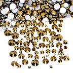 AD Beads 1440 Pieces Mixed Size No Hotfix Glue on Quality Glass Flatback Rhinestones Round Crystal Gems (31 Metallic Gold) - color: Metallic Gold 31