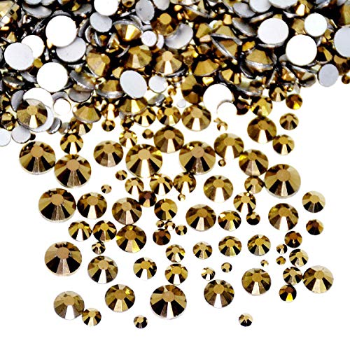 AD Beads 1440 Pieces Mixed Size No Hotfix Glue on Quality Glass Flatback Rhinestones Round Crystal Gems (31 Metallic Gold) - color: Metallic Gold 31