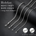 Twist Chain Necklace - Stainless Steel Rope Jewelry for Men & Women - size: 24 Inches, style: 2.5 mm Wide