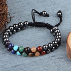 MASSIVE BEADS Double Layer Natural Chakra Healing Power Crystals Macrame Bracelet Yoga Stone Beads Gemstone Meditation Relax Anxiety Bangle for Unisex Women Men - color: 7-Chakras&Hematite, size: 4mm