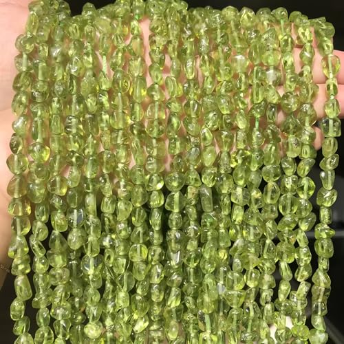 HAAMIIQII Natural Green Peridot Pebble Stone 4-6mm Small Irregular Freeform Tumbled Loose Gemstone Beads for Jewelry Making Strand 15 Inch (75-80pcs) - color: Green Peridot