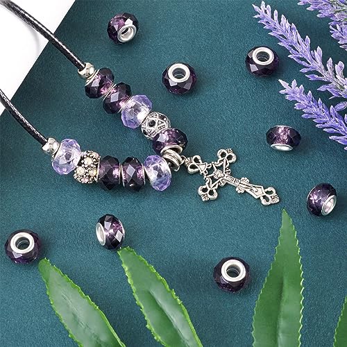 100pcs 14mm Large Hole Glass Beads Dark Violet European Lampwork Loose Spacer Beads for Christmas DIY Craft Snake Chains Charms Bracelet Necklace Earring Making Hole: 5mm - color: Dark Violet