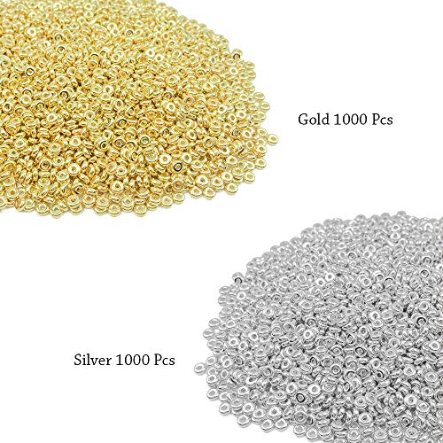 2000pcs 4mm Flat Round Disc Spacer Beads CCB Spacer Beads for Bracelet Necklace Jewelry DIY Crafts Making (Silver and Gold)