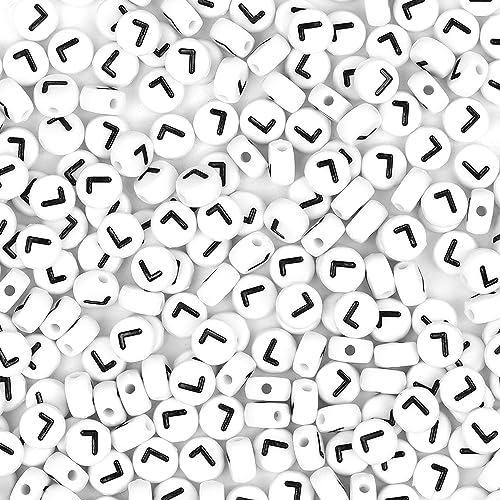 300Pcs Letter Beads L 4X7mm White Alphabet Beads Acrylic Round Shape Loose Beads for Name Bracelets Necklaces Key Chains DIY Jewelry Making (L) - color: Black, size: L