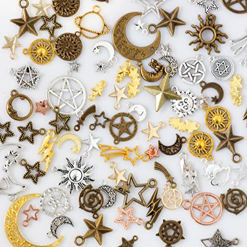 stino 100 G Mixed Style Metal Charms for Jewelry Making, Bulk Silver & Gold Plated, for Bracelet, Necklace, Earrings DIY Crafts - style: Celestial