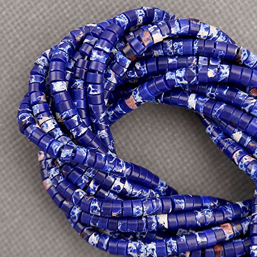 BONNY BOXX 150PCs Natural Blue Imperial Jasper Spacer Beads, Loose Semi Precious Flat Round Gemstone Heishi Disc Stone Beads for Beading Jewelry Making 4mm*2mm - color: Blue Imperial Jasper, size: 4MM*2MM