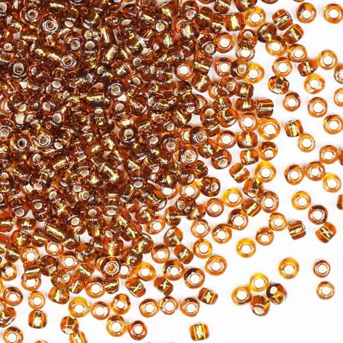 Bulk Seed Beads 200 Grams About 3380pcs, 4mm 6/0 Brown Glass Craft for Making Earrings, Bracelets, Pendants, Waist Jewelry,DIY Handmade Seed Beads（Brown Silver Core） - color: Brown Silver Lined, size: 4mm
