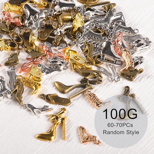 stino Metal Charms for Jewelry Making 100gram, Bulk Tibetan Silver & Gold Plated Trinkets for Earring Necklace Jewelry Making and Findings - color: Shoe Mixed Color