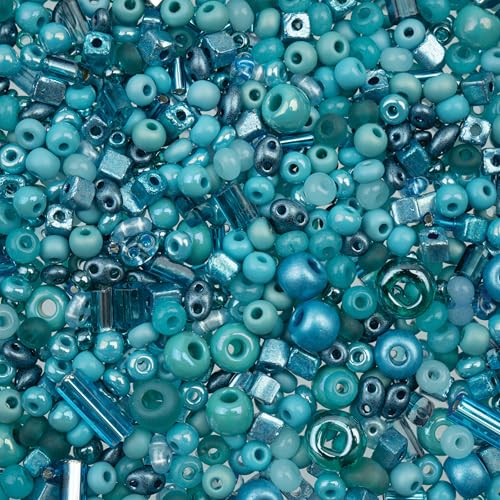 50g John Bead Bead Bar Assorted Turquoise Blue Mix Czech Glass Seed Beads for DIY Crafts Jewelry Friendship Bracelet Necklace Earrings Phonecharm Making - color: Turquoise Blue Assorted Mix