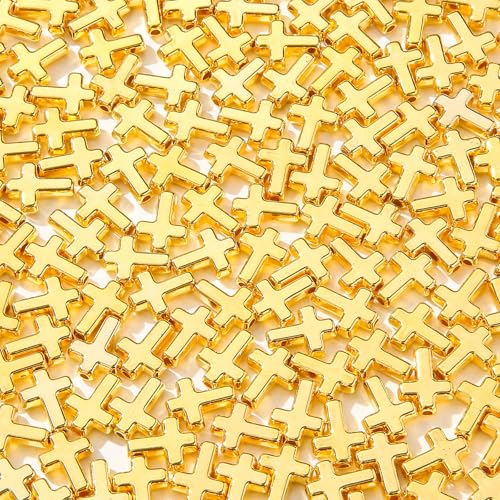300pcs Cross Beads 12 * 16mm Golden Cross Beads Crosses Spacer Bead Bulk for DIY Crafting Necklace Bracelet Jewelry Making Keychain (Golden) - color: golden