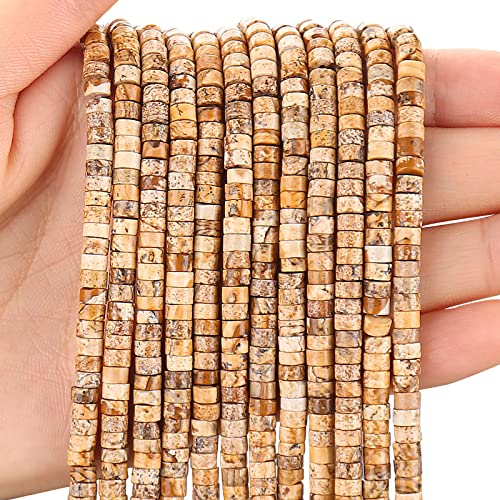 150PCs Natural Picture Jasper Spacer Beads, Loose Semi Precious Flat Round Gemstone Heishi Disc Stone Beads for Beading Jewelry Making 4mm*2mm 38cm - color: Picture Jasper, size: 4MM*2MM