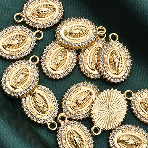 Pack of 20 Rhinestone Charms Gold Plated Pendants Pave Crystal Accessories for Necklace Bracelet Jewelry Making DIY Crafting - color: (Virgin Guadalupe)VID63701