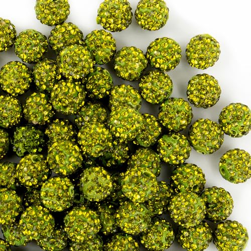 10mm Clay Rhinestone Beads for Bracelets, 100 Pcs Sparkle Crystal Beads for Jewelry Making, Glitter Round Shamballa Disco Ball Design for DIY Crafts Necklace Earrings Decoration (Olivine) - color: Olivine