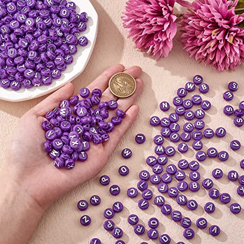 BEEFLYING 632Pcs 10MM Plating Opaque Acrylic Alphabet Beads Acrylic Letter Beads Flat Round Disc Loose Spacer Beads for Jewelry Bracelet Necklace Earring Making DIY Crafts, Dark Violet - color: Dark Violet