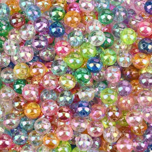 10MM 400PCS Transparent Bubble Beads with Holes Acrylic Round Random AB Color Plated Bubblegum Resin Loose Spacer Bead Bulk for Jewelry Making Beading Bracelets Pens DIY Crafts Supplies - color: Mixed Color, size: 10mm 400pcs