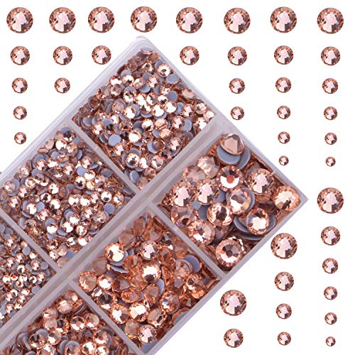 10000Pcs 2-Boxes Mixed Size Hot Fix Round Crystals Gems Glass Stones Hotfix Flat Back Rhinestones with Tweezers and Picking Pencil (Champagne) - color: Champagne, size: 2-Box (10000pcs)