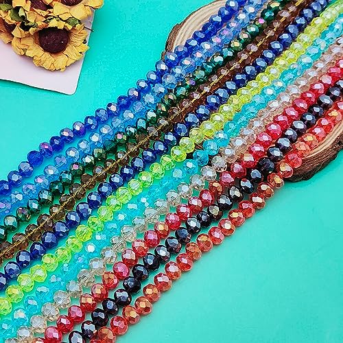786pcs Crystal Rondelle Faceted Beads 3mm 4mm 6mm 8mm Gemstone Glass Beads Loose Beads for Jewelry Making,Bracelets Necklaces Earrings Wind Chimes Suncatchers(Peacock Blue AB) - color: Peacock Blue, size: 3mm,4mm,6mm,8mm