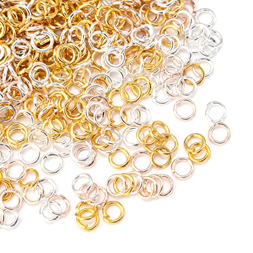 1000 Pcs 3mm Open Jump Rings Silver, Gold and Rose Gold Plated Jump Ring for Jewelry Making Iron Made Single Rings Bulk for DIY Craft Earring Necklace Bracelet Pendant Choker Jewelry Making Findings - color: Color mixing, size: 3mm