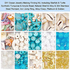 PandaHall 357pcs Starfish Shell Beads Ocean Jewelry Making Kit - 20g Synthetic Turquoise Seashells, Turtle & Mermaid Charms, Cowrie Shell Beads for Summer Beach Necklace, Bracelet & Anklet - color: Blue White Gold