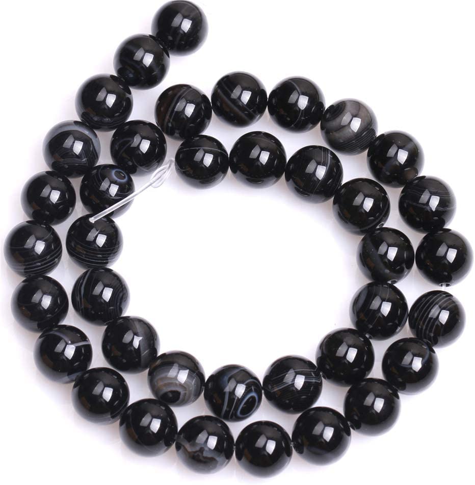 HAAMIIQII 60pcs 6mm Natural Black Striped Agate Stone Beads Round Loose Gemstone Beads for Jewelry Making Strand 15 Inch - color: Black Striped Agate, size: 6mm 60pcs