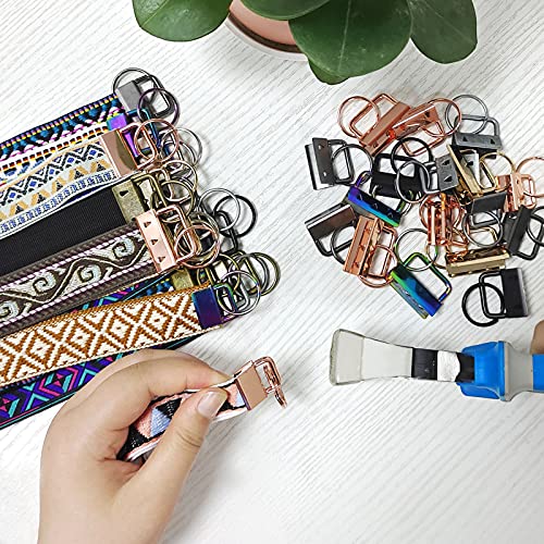 SPEEDWOX 20 Pcs 0.8" Rose Gold Key Fob Hardware Set, 8 Inches Glass Breaking Pliers with Rubber Tips, for Wristlet Keychain Key Lanyard Making - size: 0.8" Rose Gold