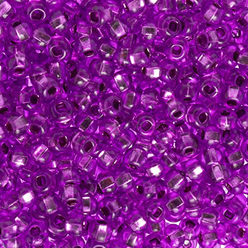 John Bead Czech Glass Seed Beads 6/0 Purple Dyed Silver Lined Beads for Jewelry Making Crafts, 23g Vial - color: Purple Dyed Silver Lined