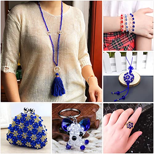1000pcs Blue Crystal Rondelle Beads Faceted Briolette Glass Beads 2mm 4mm 6mm 8mm 10mm Round Spacer Beads for Jewelry Making with Container Box - color: Blue