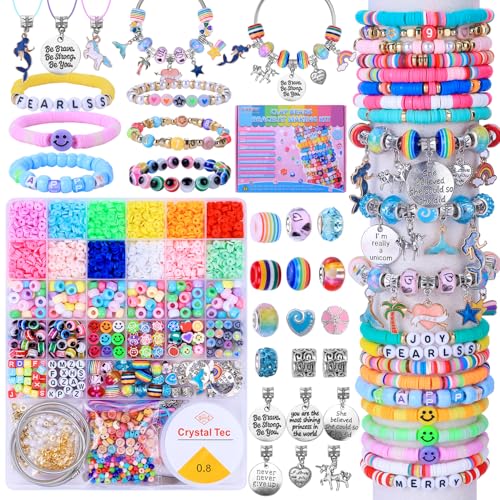 AIPRIDY 3600 Pcs Girls Toys Bracelet Making Kit, Unicorn/Mermaid Jewelry Activity, Flat College Style Beading for Friendship Jewelry Making, DIY Crafts for 4-12 Girls Birthday Christmas Gifts(Pink) - color: Pink