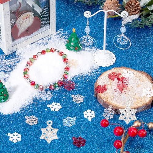 SUNNYCLUE 1 Box 120Pcs 6 Colors Christmas Snowflakes Charms Resin Snowflake Charm Bulk Transparent Red White Tiny Glitter Xmas Winter Snow Shaped Mini Charm for Jewelry Making Charms DIY Earring Craft - style: Chic