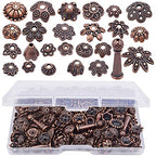Jdesun 120 Gram Mixed Styles Bead Caps Tibetan Alloy Flower Caps Spacer Beads Jewelry Accessories for DIY Necklace Bracelet Crafts, Antique Red Copper - color: Red Copper