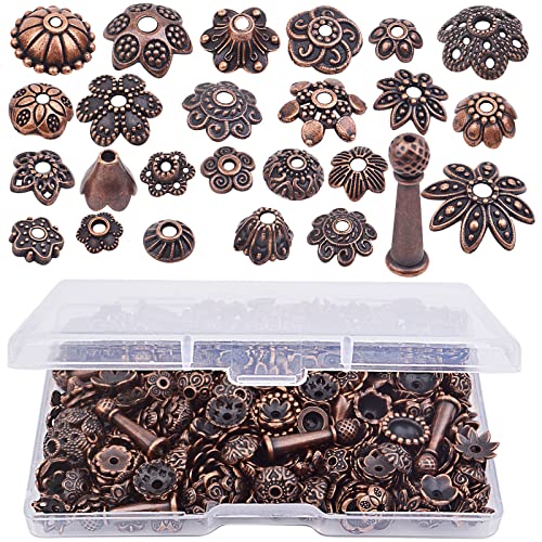 Jdesun 120 Gram Mixed Styles Bead Caps Tibetan Alloy Flower Caps Spacer Beads Jewelry Accessories for DIY Necklace Bracelet Crafts, Antique Red Copper - color: Red Copper