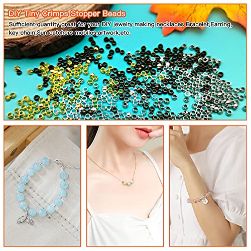 2000Pcs Round Rondelle Crimp Beads for Jewelry Finding,Tiny Crimps Stopper Beads Clamp Caps End Stopper Tiny Brass Spacer Beads 1.5mm Hole for DIY Jewelry Making,Bracelet Necklace Earring - color: 2000pcs;Gold,Silver,White K,Antique bronze