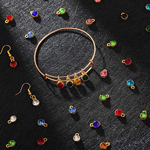 Hicarer 72 Pcs Crystal Birthstone Charms DIY Beads Pendant Crystal Charm for Jewelry Necklace Bracelet Earring Making, 7 mm - color: Light Colors, Golden Base